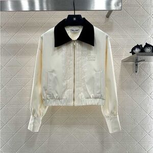 Miu Miu Cream Bomber Jacket with Black Collar